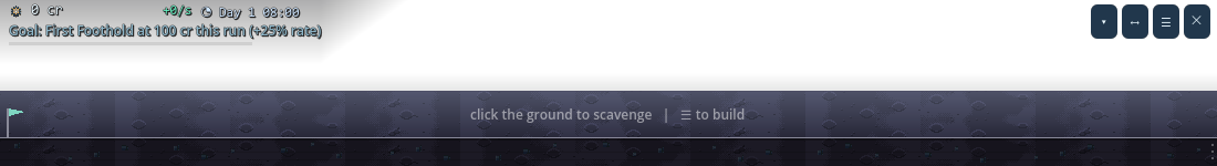 A bare strip of regolith with a single flag and the words: click the ground to scavenge