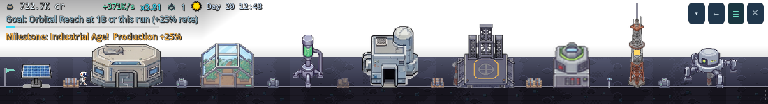 A young colony: one of each building and a single colonist walking the strip